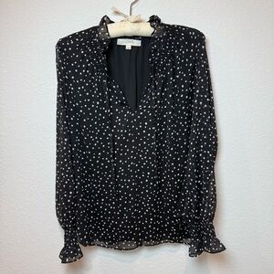 LOFT Black Blouse with White Dots